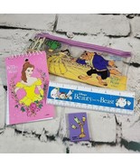 Vintage Disney Beauty And The Beast Pencil Pouch Ruler Eraser Notepad 19... - $24.74