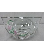 Fenton Crystal 25th Anniversary 8&quot; Bowl Pink Lily Flowers Silver Letters... - £19.60 GBP