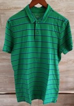 Men&#39;s GAP Polo Shirt Green Navy Stripe Cotton Jersey Medium - $14.84