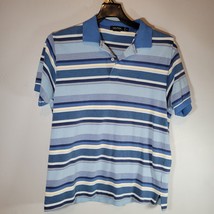 Nautica Polo Shirt Mens Medium Short Sleeve Blue Striped 2 Buttons - £10.26 GBP