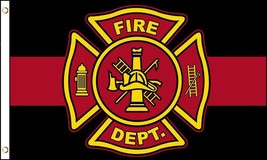 BLACK AND RED LINE FIRE DEPARTMENT EMBLEM 3 X 5 FLAG FL760 banner w grom... - $6.60