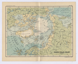 1912 Antique Map Of North Pole / Arctic Polar Greenland Alaska Spitsbergen - £18.97 GBP