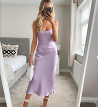 Zara Bnwt New. Lilac Midi Satin Slip Camisole Dress Adjustable Straps. 3304/361 - £49.42 GBP