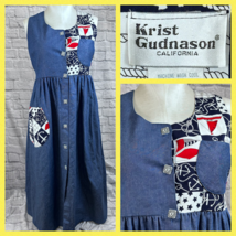 Vintage Krist Gudnason Robe Longue sans Manche M Nautique Thème Jeans et... - $72.75