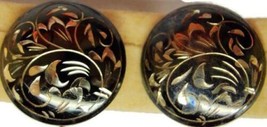 Black Floral Vintage Sterling Silver Screw Back Earrings Detailed SSFCC ... - $44.53