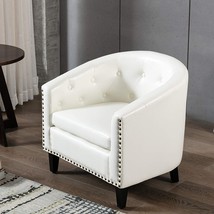 Merax White Modern Tufted Accent Armchair Pu Leather Club Chair For, Set Of 1 - £239.44 GBP