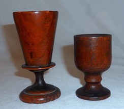 Two Antique Footed Turned Wood Pieces Rosewood Wine Flute &amp; Walnut Small... - £68.05 GBP