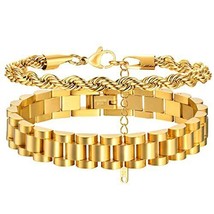 MPRAINBOW Women Gold Chain Link Bracelet - 2pcs Bracelet set Wheat Twist Rope... - £44.50 GBP