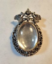 Vintage Florenza Silver Tone Faux Diamonds Cabochon Crown Brooch - $12.95