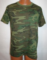 Vintage 80s Woodland Camouflage Single Stitch 50/50 T-SHIRT L Camo MADE IN USA - £15.56 GBP