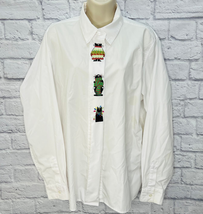 Impressions Christmas Cats Button Down Blouse White Size 18 Embroidered  - £15.53 GBP