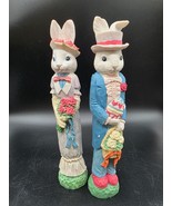2 Easter Bunnies Frances Flowers and Brian Egg Bunny Pencil Figures 12 inch - $19.50