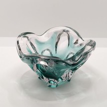 Vintage Bayel French Art Glass Bowl / Ashtray, Mid-Century, Turquoise &amp; Clear - £23.22 GBP