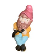 Vintage Colorful 11” Glazed Garden Gnome Statues Shelf Sitter Pipe And Bag - $826.88 MXN