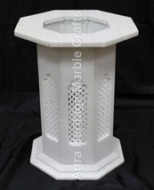 28&quot;x15&quot; White Modern Marble Pedestal Lattice Stand Handmade Decor E552B - £1,015.76 GBP
