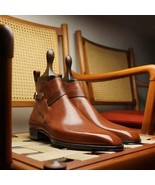 New Handmade Men&#39;s Jodhpurs Tan Leather Chiseled Toe Ankle Dress Formal ... - £117.31 GBP+
