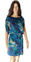 Bisou Bisou Tropical Dress Size 6 Colorful Blue Black Teal Peekaboo sleeves - £7.85 GBP
