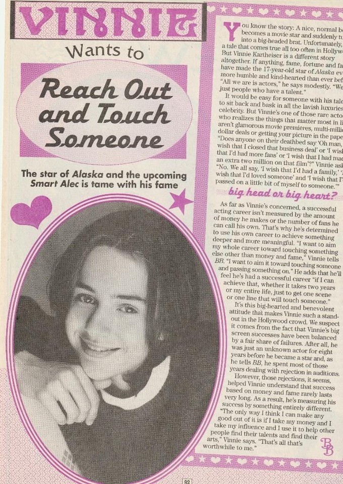 Vincent Kartheiser teen magazine pinup clipping Bop reach out and touch ... - $1.50