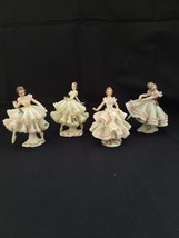 Set of 4 vintage antique German Dresden Porcelain lace figurine dancer/w... - £131.26 GBP