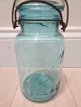 Ball Ideal #1 Mason Jar Quart Aqua Blue Green Glass Bail Wire Lid - $11.87