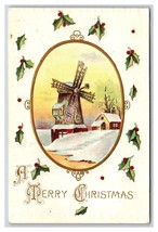 Merry Christmas Windmill Holly  Embossed UNP Unused DB Postcard O18 - £2.92 GBP