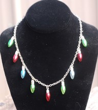 Silver Tone Chain Necklace Christmas Holiday Light Bulbs - $4.95