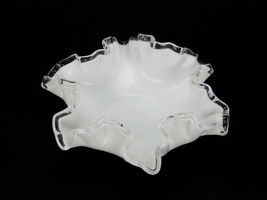 Vintage Fenton Glass Ruffled Silver Crest Mint/Nut Dish White Milk Glass 6&quot; - £11.52 GBP