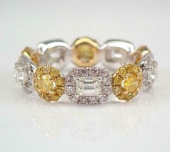 2.50Ct Round Cut Yellow Citrine Full Eternity Wedding Band 14K White Gold Finish - £85.45 GBP