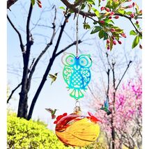 Hand-Blown Glass Hummingbird Feeder with Owl Metal Ornament Garden Decor - $105.34 MXN Hand-Blown Glass Hummingbird Feeder with Owl Metal Ornament Garden Decor - $105.34 MXN