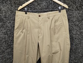 Orvis Dress Pants Men Khaki 34 Straight Pleated Cuffed Casual Formal Mid Rise - $18.47