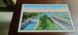 Vintage Postcard Birds Eye View Famous Soo Locks Sault Ste. Marie Michigan - £3.50 GBP