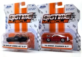 BIG TIME MUSCLE DODGE 70 CHARGER &amp; 65 SHELBY COBRA 427 S/C DIECAST FIGUR... - £15.88 GBP