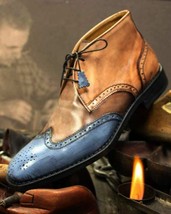 Men&#39;s Handmade Two Tone Patina Ankle Boots custom leather boots for men - £190.29 GBP