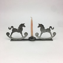 Thin Silver Metal Vintage 2 Horses on Rockers Single Thin Candle Holder ... - $15.88