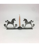 Thin Silver Metal Vintage 2 Horses on Rockers Single Thin Candle Holder ... - £12.15 GBP