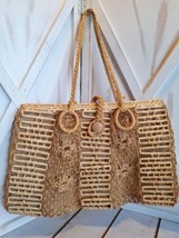 VTG Rattan/Straw Large Woven Tote/Handbag Boho 20&quot;W 12.5&quot;H 4.5&quot;D 11&quot; Han... - £31.55 GBP