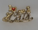 Vintage Brooch Pin I Love (Heart) Cats Cute Gold and Enamel Matte And Gloss - $6.79