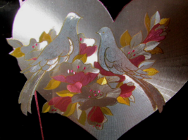 black w/reflective silver/blue&amp; pink/white flowers I LOVE YOU love birds  (bdrm) - £7.79 GBP