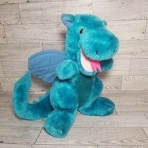 Vintage 1983 Dakin Dragon Plush Teal Blue Green Wings Mythical Stuffed Toy - £12.98 GBP