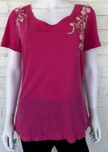 Johnny Was JWLA T Shirt Tee Top Pink Embroidered Short Sleeve Size Large - $72.51