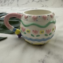 Papel Vintage Pastel Paintbrush Coffee Mug White Pink Floral Stripes Cer... - £15.59 GBP