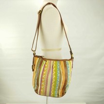 Fossil Crossbody Boho Sling Bag Canvas Leather Patchwork Purse Bag 12x11 - £20.86 GBP