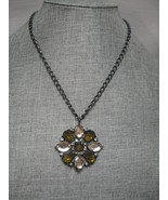 Necklace Gun Metal Tone Chain Pendant Smoke Clear Rhinestones  Express J... - $19.99