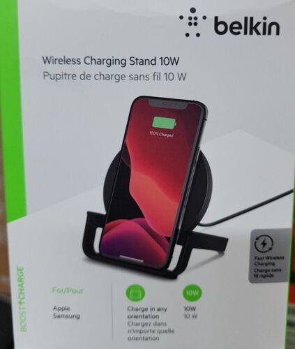 NEW-BELKIN WIRELESS CHARGING STAND for Apple & Samsung-Black FREE SHIPPING! - £16.88 GBP