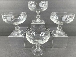 4 Princess House Heritage Dessert Footed Set 4.5&quot; Clear Floral Etched Glassware - £30.67 GBP