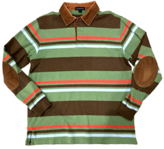 Lands&#39; End Vintage Rugby Shirt Mens M Y2K Corduroy Collar Elbow Patch 90... - £35.69 GBP