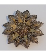 Vintage Gold Wash Vermeil Silver Filigree Sunflower Brooch - £62.93 GBP