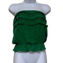 Parker Womens XS 100% Silk Strapless Top Green Elastic Waist Peplum Blou... - £44.84 GBP