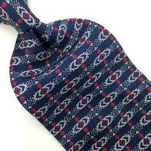 Metropolitan View USA Tie Blue Gray Red Stripes Squares Dots Silk Necktie I19-83 - £12.60 GBP