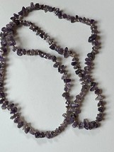 Long Purple Amethyst Stone Nugget w Tiny Goldtone Spacer Beads Necklace - 33 inc - £15.01 GBP